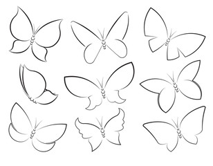 Butterflies vector set outlined silhouettes for design, icons, s