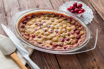 Cherry pie in a glass a plate and saucer cherries