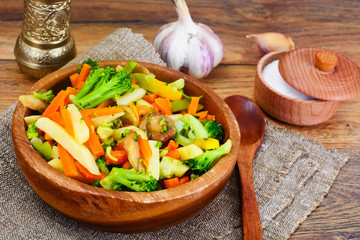 Steamed Vegetables Potatoes, Carrots, Onion and Mushrooms