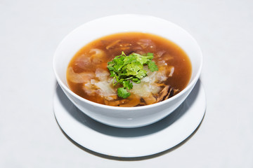 Chinese Royal sharks fin soup with crab and mushroom