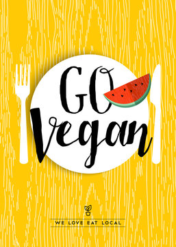 Go vegan restaurant menu poster design with fruit