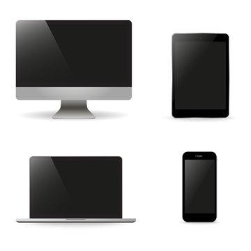 Set realistic Monitors laptop tablet and phone vector illustration
