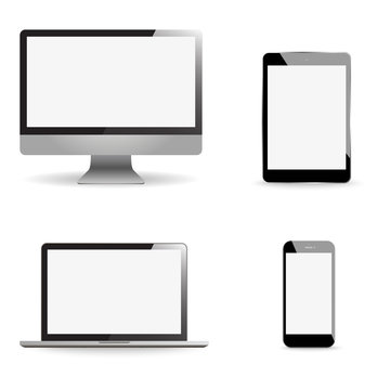 Set realistic Monitors laptop tablet and phone vector illustration