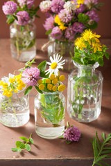 Obraz na płótnie Canvas colorful medical flowers and herbs in jars