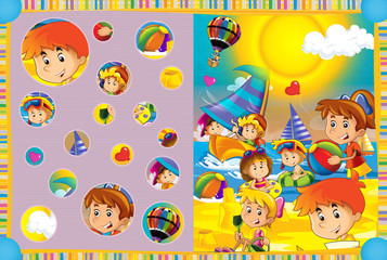 Cartoon scene of kids playing in the funfair - kids at playground