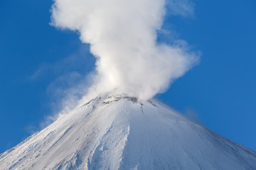 Winter view of top of volcanic eruption