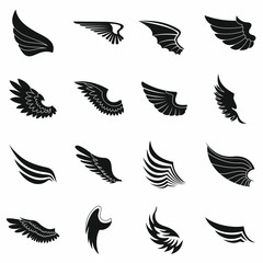 Fototapeta premium Wings icons set, black simple style