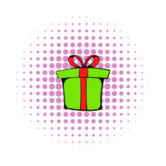 Green gift box icon, comics style