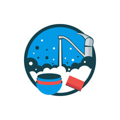Icon washing kitchen utensils.