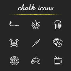 Fototapeta na wymiar Human addictions chalk icons set