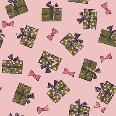 Seamless festive pattern with gifts. Birthday, holiday. Vector i