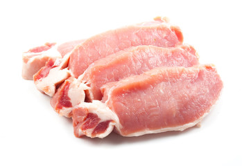 Meat, pork, slices pork loin on a white background