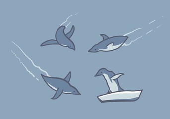 Collection of cartoon penguin. Vector illustration.