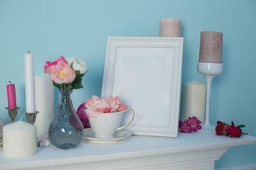 flowers, fireplace