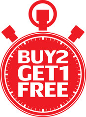 Buy 2 get 1 free red stopwatch, vector illustration
