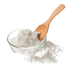 Fototapeta na wymiar white salt in wooden spoon