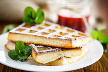 baked cheese waffles with powdered sugar