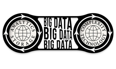 Two circular connected boxes for your text and big data headline