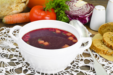 Healthy Food: Soup with Beets, Tomato and Vegetables