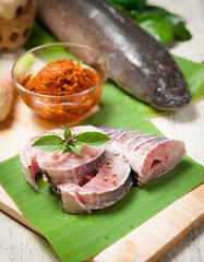 fish meat and Giant snakehead fish with spices