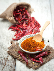 Cayenne pepper spice on wooden table