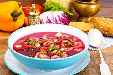 Healthy Food: Soup with Beets, Tomato and Vegetables