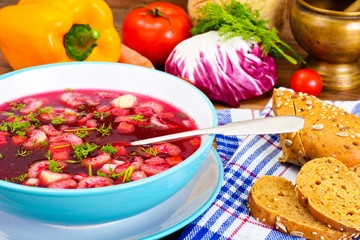 Healthy Food: Soup with Beets, Tomato and Vegetables