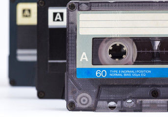 audio cassettes, white background