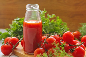 Tomato juice in bottles