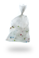 garbage bag with plastic bottles on a white background.,recyclin