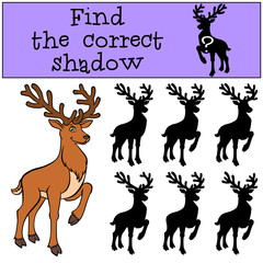 Obraz premium Children games: Find the correct shadow. Cute deer stands and smiles.