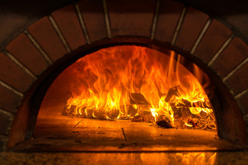 Fire wood burning in the oven