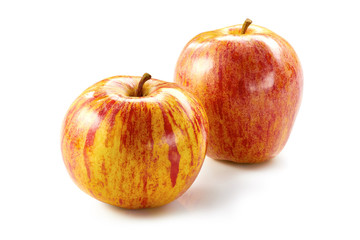 Two striped apples on white