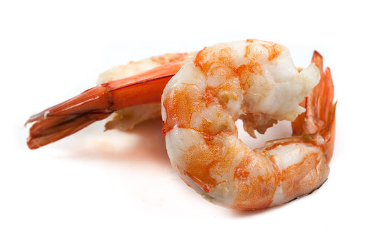 Cooked shrimp isolated on white background.