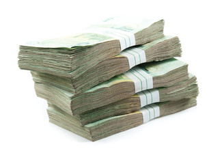 20 baht banknotes isolated on white background.