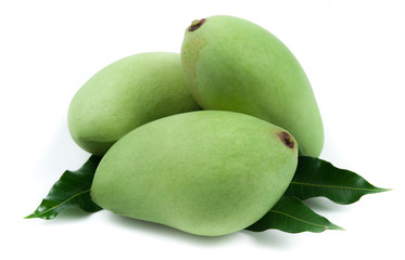 Fresh green mango on white background