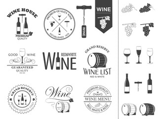 Vector wine labels and icons set. 