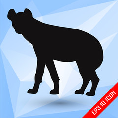 Hyena icon. Silhouette of hyena on the polygonal background