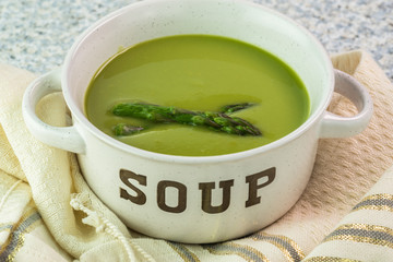 Spring fresh homemade creamy asparagus soup.