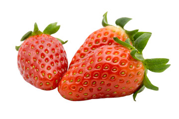 Three strawberries isolated on white background concept