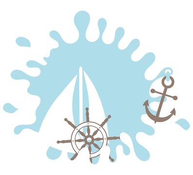 Nautical design element. Rudder. Splash. Anchor
