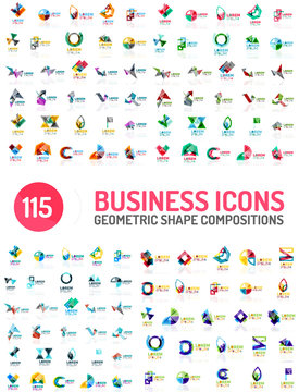 Geometric abstract composition icons. Modern paper origami style logos