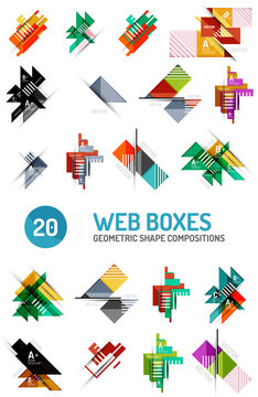 Set of web internet boxes with buttons and sample text