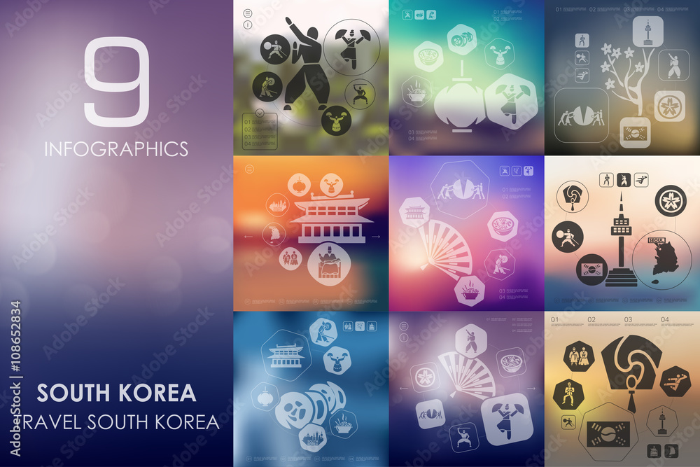 Wall mural south korea infographic with unfocused background