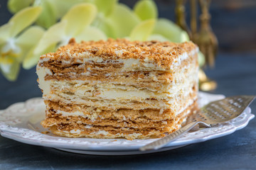 Homemade puff cake with cream.