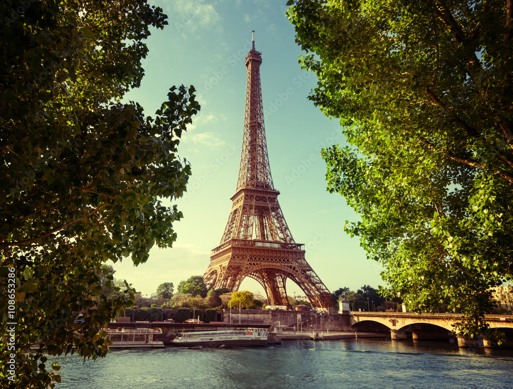 Poster seine in paris with eiffel tower
