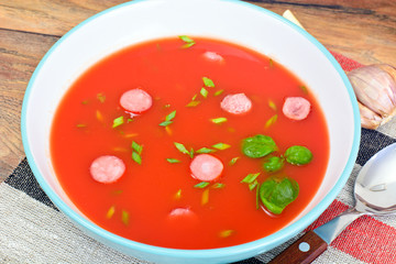 Carrot Tomato Soup in Plate. National Italian Cuisine