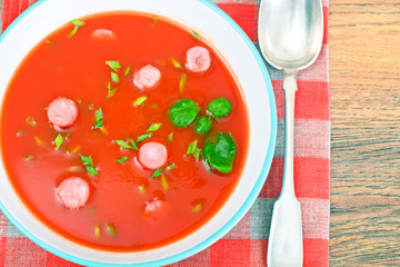 Carrot Tomato Soup in Plate. National Italian Cuisine