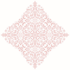 Oriental vector pink pattern with arabesques and floral elements. Traditional classic ornament