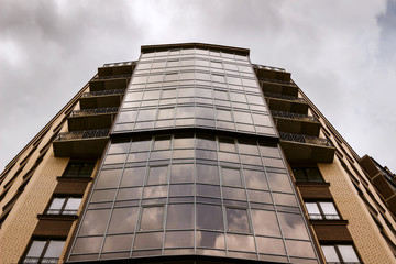 Detail facade of new and modern high-rise apartments in Ukraine